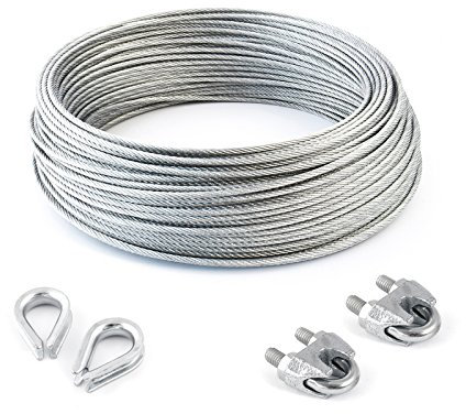 25m DRAHTSEIL SET 5mm 6x7+FC + 2 x SEILKLEMMEN 5mm DIN 741 + 2 x KAUSCHE 5mm verzinkt Stahlseil Forstseil Windenseil Seil Draht Stahl für Drahtseil Seilöse Seil mit Öse Drahtseilklemmen Drahtseil Drahtseilklemme Klemme Anschlagseil