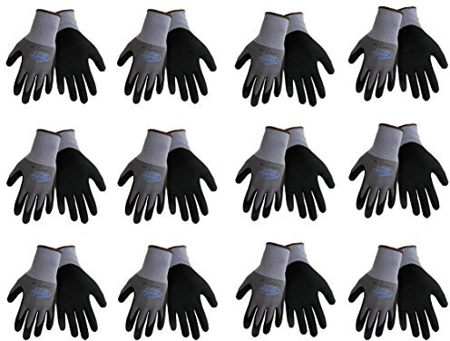 Tsunami Grip 500NFT Nitrile Coated Work Gloves Sizes Small-XL, Gray/Black, (12 Pair Pack) (Extra Large)