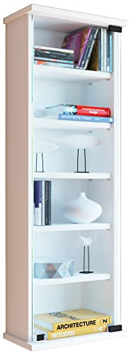 VCM CD/DVD Wandregal 31x18x92 cm 1 Glastür 6 Fächer CDs DVDs | Medienregal für CDs und DVDs - Wohnzimmer oder Büro - für Musik- und Filmliebhaber - Holzwerkstoff und Glas