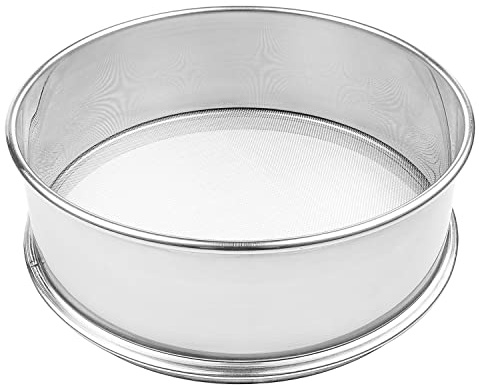 Vollum Stainless Steel Flour Sifter Fine Mesh Round Flour Sieve for Baking 8 Diameter x 2.5 High; 20 Mesh (Hole Size 0.85mm)
