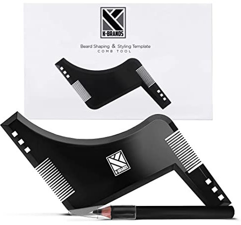 K-Brands Beard Shaper with inbuilt Comb and Barber Pencil Liner - Beard Stencil Lineup Guide - Styling Template Shaping Tool for Men - Black
