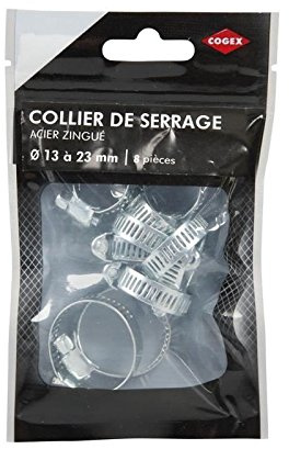 COGEX 85331 Collier serrage acier, Gris, Ø 13-23 mm, Set de 8 Pièces