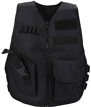 Keenso Atmungsaktive Weste, V-Ausschnitt Kinder Weste Schutzweste mit 600D Oxford Tuch Schwarz für Outdoor Jagd Konfrontationstraining Spiele Cosplay(L)