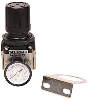 WELDINGER Druckluftregler 1/4 0-10 bar mit Manometer und Halterung für Kompressoren (ohne Kupplungen)