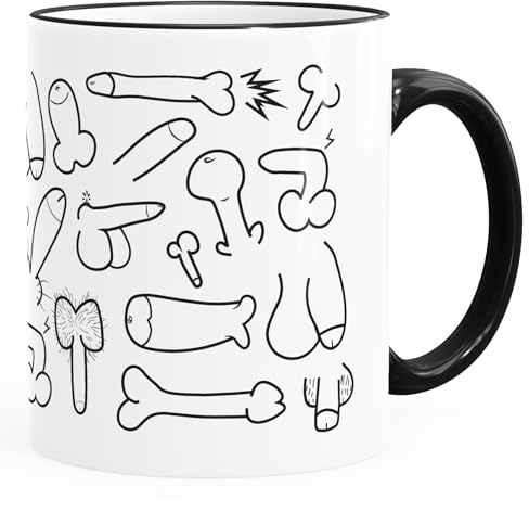 MoonWorks® Kaffee Tasse Penis-Muster Fun-Motiv Pimmel-Becher Bürotasse Aufdruck lustig weiß unisize Rim-schwarz Keramik-Tasse