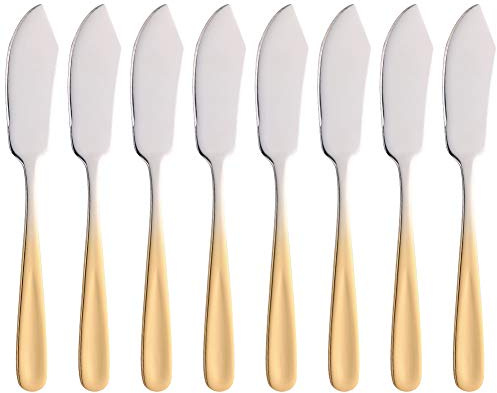 Buyer Star Cheese Butter Knife, Stainless Steel 18/10 6 Mini Desert Knives, Breakfast Slicer Sandwich Spreader,Set of 8 (Gradient Gold)