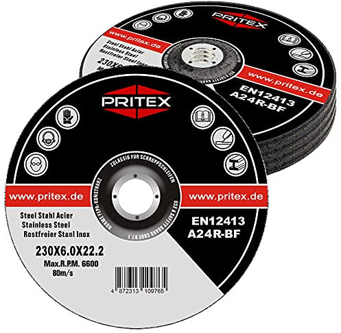 Schruppscheiben | 10 Stück | 230 x 6.0 mm | Schleifscheiben gekröpft | Inox für Edelstahl Metall Kupfer Messing | Geprüft nach EN12413