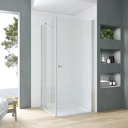 Duschabtrennung Eckeinstieg Bodengleich 100x80 x 187 cm Duschwand Glas Eckdusche Ebenerdig rahmenlose Duschtür Drehtür Schwingtür Pendeltür 100 cm breit mit festem Seitenteil Seitenwand 80 cm