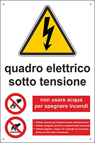 Pubblimania QUADRO ELETTRICO SOTTO TENSIONE | PERICOLO 3 mm di spessore Cartello in alluminio composito metallo (Cm 20x30) (Quadro Elettrico in Tensione)
