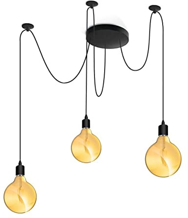 Lumiled Pendelleuchte Hängeleuchte kreativ Kronleuchter Spinne Industrieleuchte Deckenleuchte Vintage industriell E27 Fassung schwarz aus Metall höhenverstellbar Esstisch Lampen (3 flammig)