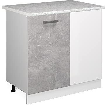 Vicco Eckunterschrank R-Line, Beton, 86 cm | Verbindet zwei Küchenseiten · AP Marmor inkl. · Höhenverstellbare Füße · 1 Tür · Großer Innenraum ✓