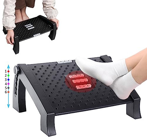 Topmener Fußstütze Schreibtisch- Fußbank- Fußablage- Fußhocker Schreibtisch 6 Verstellbare Höhen, Kunststoff-Fußhocker mit Massageoberfläche, für Zuhause, Büro, Reisen und Gaming