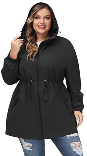Hanna Nikole Women's Plus Size Hooded Raincoat Outdoor Jacket Waterproof Windbreaker