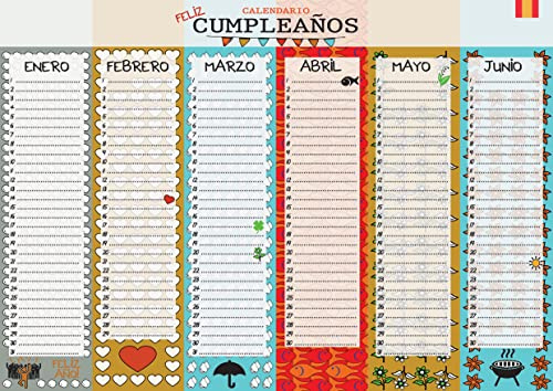 CALENDARIO flexible A DOBLE CARA - CALENDARIO cumpleaños perpetuo - 30x42cm - sin año - ESCRITO - Español