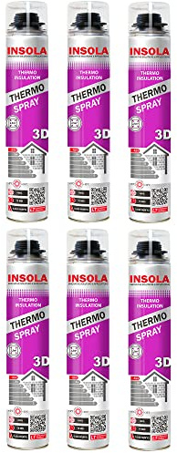 INSOLA Thermo Spray 3D Isolation Polyuréthane Projetable 850ml Lot de 6 | L'un des Meilleurs Pouvoirs Isolants du Marché, 80% Cellules Fermées, Confort Thermique, Confort Acoustique