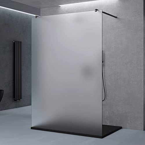 doporro Box Doccia Walk-In 100x200cm, Parete Doccia Anticalcare in Vetro Smerigliato 8mm con Bracci Sostegni Telescopici in Acciaio MMBR3 Nero