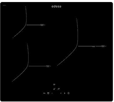 Edesa Placa de induccción EIT-6328 R con borde redondeado y 3 Focos de cocción Panel de control tipo Touch 9 niveles + Booster Potencia máxima 7,1 kW Ancho 52 cm Color Negro