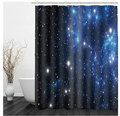 Stfery Duschvorhang Waschbar 180x200, Duschvorhang Badewanne Dunkelblau Himmelssterne Polyester Bad Vorhang Badezimmer Dekoration