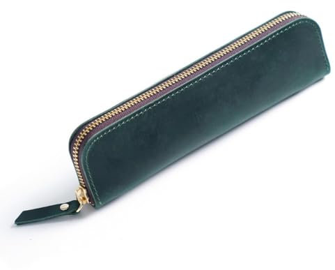 DONGKER Leder Federmappe, Vintage Federmäppchen, Stifte-Etui, Retro Stiftemäppchen mit 4 Stift-Schlaufen und Reißverschluss für Kugelschreiber, Füller, Pinsel etc.