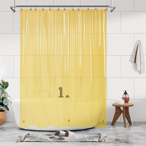 Barossa Design Transparenter gelber innerer Duschvorhang, Premium-PVA-Duscheinlage mit 3 Magneten und Metallösen, wasserdicht, leicht, Standardgröße Vorhänge für Badezimmer, transparentes Gelb
