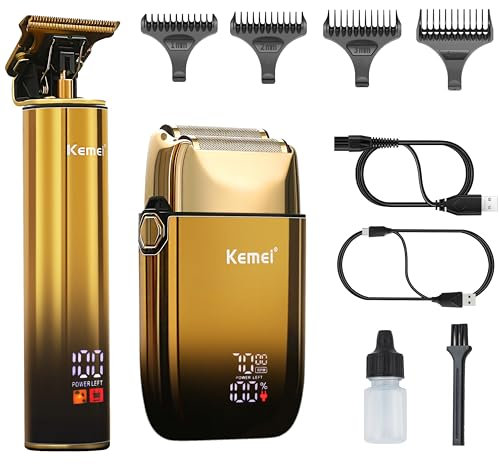 KEMEI Folienrasierer Elektrischer Rasierer für Männer mit doppelten flexiblen Klingen Bartschneider Haartrimmer Haarschneider wiederaufladbar Wasserdicht, Geschenke zum Vatertag