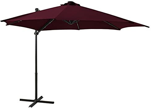JUNZAI Ampelschirm mit Mast, Balkon Sonnenschirm, Sonnen Schirme, Marktschirm, Garten, Balkon Schirm, Balkonschirm, und LED-Leuchten Bordeauxrot 300 cm