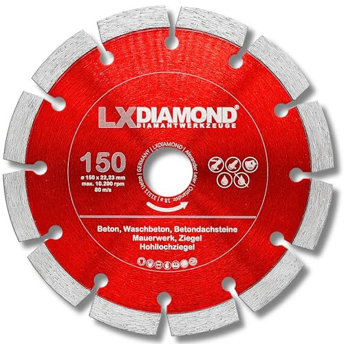LXDIAMOND Diamant-Trennscheibe 150mm x 22,23mm - für Winkelschleifer Mauernutfräse Schlitzfräse - Diamantscheibe zum Trennen von Stein Beton Ziegel Mauerwerk - 150 mm Steinscheibe in Profi Qualität