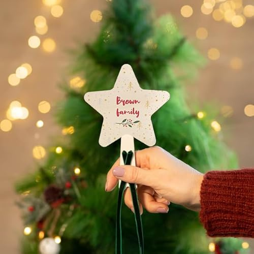 Wanapix | Holz Christbaumspitze Stern mit Foto und Texte | Personalisierter Weihnachtsbaumspitze | Flacher Christbaumstern | 11x16 cm | Weihnachtszweig