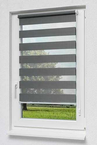 LYSEL Qualitätsdoppelrollo mit Klemmträgern (B x H) 100cm x 150cm in grau/anthrazit, zum Klemmen und Schrauben