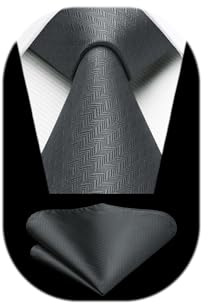 HISDERN Corbatas Gris Hombre Modernas Corbata y Pañuelo de Boda Conjunto Corbatas de Business