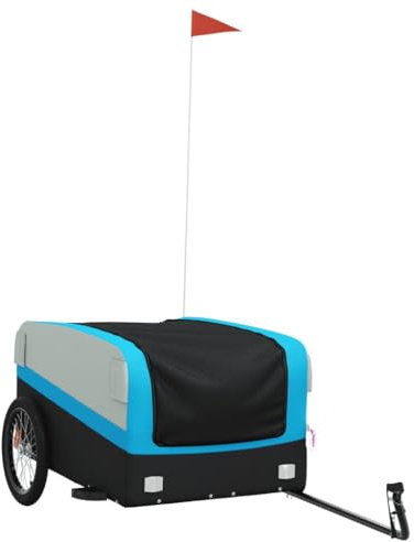 vidaXL Remorque de Vélo, Chariot à Vélo avec Barre, Remorque à Bagage pour Bicyclette, Chariot de Transport, Noir et Bleu 45 kg Fer