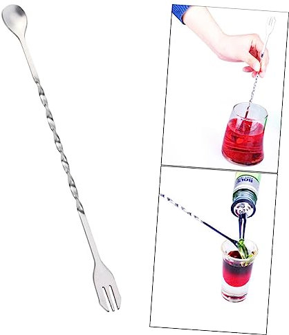 MAGICLULU Stylish Stainless Steel Cocktail Accessory Double-Headed Mixing Spoon Fork Swizzle Stick Stirring Tool