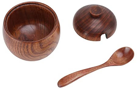 Sucrier en bois, Pot à épices, Pot à sucre, Boîte à sel, Récipient de stockage d'assaisonnements avec cuillère et couvercle, Outil de cuisine