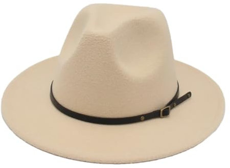 Hndudnff Unisex-Filzhut mit flacher Krempe, Jazz-Filzhut, lässig, klassisch, formell, Beige 1YPD, M