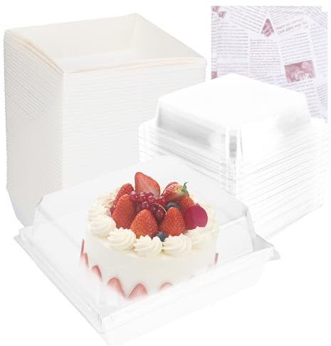 50PCS Cake Slice Box With Clear Lids - 12cm Oil-Proof Kraft Paper Bento Box for Charcuterie, Dessert, Takeaway, Sandwich, Strawberries, Cookies - Small Cardboard Container