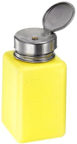 QUARKZMAN Lösungsmittel-Alkohol-Spender 180ml (6oz) Druck-Flüssigkeitspumpenflasche mit abdichtendem Edelstahldeckel für Aceton Reinigungsmittel Nagellackentferner, Gelb.
