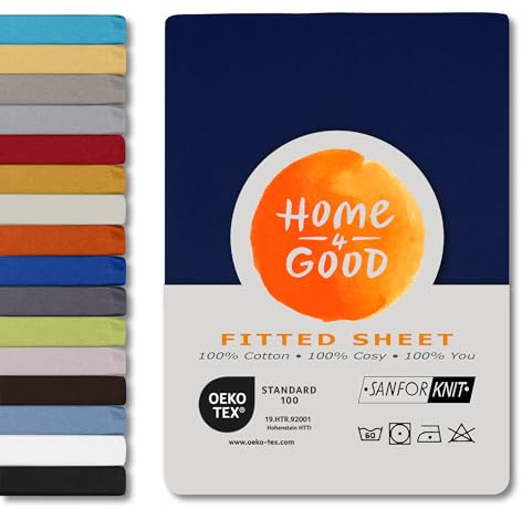 home4good Spannbettlaken 180x200cm – Jersey-Spannbetttuch aus 100 % Baumwolle – Oeko-TEX 100 Zertifiziert – bügelfrei, elastisch & atmungsaktiv – für 15–25 cm Matratzenhöhe - Dunkelblau