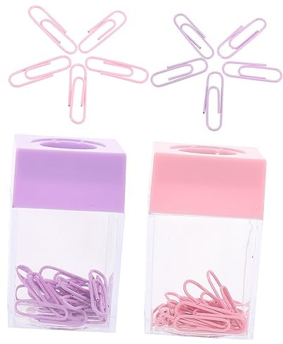 BCOATH 2stücke Magnetische Büroklammer Dispenser Tragbare Papierklammer Halter Kunststoff Aufbewahrungsbehälter Für Schreibtisch Transparent Rosa Und