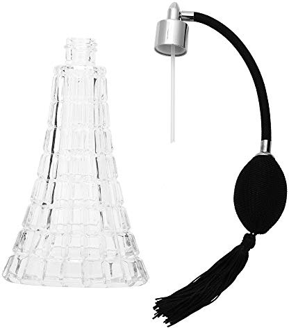 Botella atomizadora, botella de perfume de 16 x 8 x 8 pulgadas, botella de perfume vacía de vidrio recargable vintage con pulverizador de bombilla antigua con borla, 75 ml