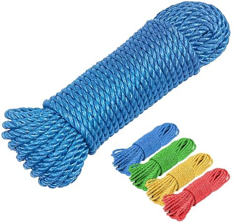30m x 9mm Rope - Heavy Duty, Strong, Lightweight and Durable 98ft Rope, Polypropylene Guide Ropes, for Home, Decking, Gardens, Camping Outdoor Activities and More, Colour Sent at Random