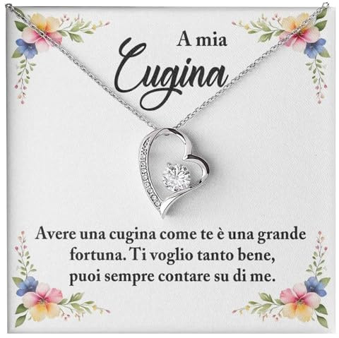 Bramart Collana Donna A mia Cugina Idea regalo per lei Finitura in Argento, Oro Gioiello Compleanno Idee Regali Ciondolo - Cofanetto con DEDICA incluso (A mia Cugina - 2)