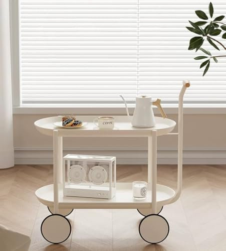 MIDUOLAI Moderner Barwagen, Servierwagen FüR Die Hausbar, Rollwagen Mit 2 Ebenen Und RäDern, 2 Herausnehmbare AblagefäCher, FüR Wohnzimmer, KüChe, Schlafzimmer,Weiß