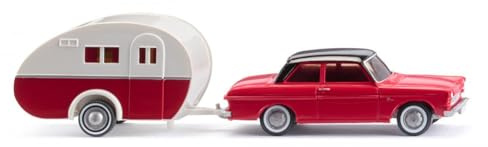 Wiking 020203 H0 PKW Modell Ford Taunus 12M mit Wohnwagen