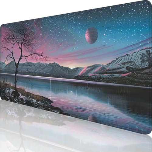 Alfombrilla Ratón Gaming Negro 1500x800 mm, Alfombrilla Ratón XXL Lago, Mouse Pad con Base de Goma Antideslizante, Impermeable Alargar Alfombrilla Escritorio Bordes Cosidos para Ratón y Teclado I-U