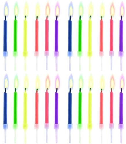 CWPFVQA 24 Stück Bunte Flammenkerzen, Kuchendekorationskerzen, Geburtstagskerzen, Kuchenzubehör, Kreative Kuchenkerzen