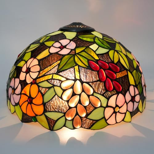 ZXMJYHK Tiffany-Lampenschirme aus, 16 Zoll, Traubenblumen, Buntglas-Lampenschirm, Ersatz, pastorales Kunstdekor, Lampenschirme, Zubehör, passend for Tischlampe, Stehlampe, Pendelleuchte