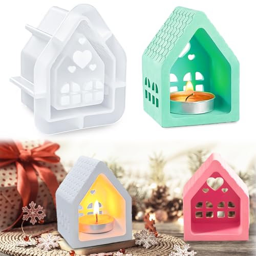 Silikonform Haus Teelicht Gießformen Silikon Häuser Klein Silikonformen Gießformen Haus Mini Gießform Häuser 3D Silikonform Lichthaus Haus Silikonformen Weihnachten für DIY Handwerk Heimdekoration