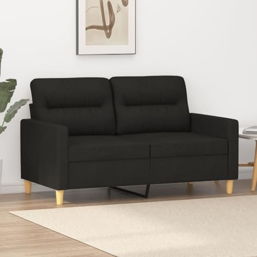 KOIECETA Sofasessel Sessel Sofa mit Armlehnen Rückenkissen Loungesessel Fernsehsessel für Wohnzimmer Relaxsessel Clubsessel Polstersessel 2-Sitzer-Sofa Schwarz 120 cm Stoff