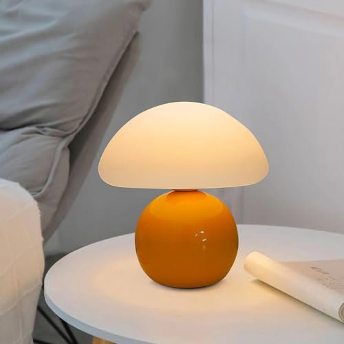 MeYuxg Bedside Table Lamps, LED Table Lamp, Vintage Mushroom Lamp, Table Lamp with 3 Brightness Colours, Dimmable Table Lamp, Mushroom Lamp for Living Room, Bedroom (Orange)