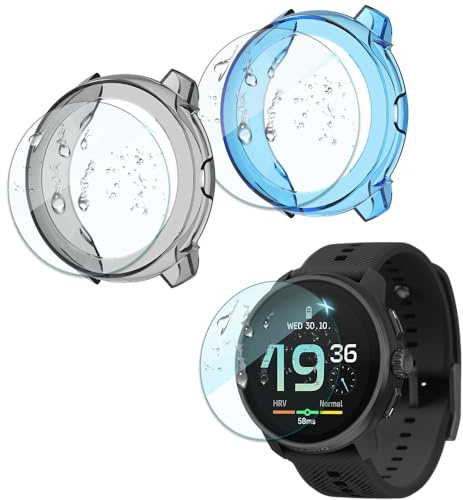 ISRcnst Compatible for Suunto Race S Screen Protectors ,9H Hardness Tempered Glass Protective Film Kit+TPU Soft Frame Case Shockproof (3+2 Pack)